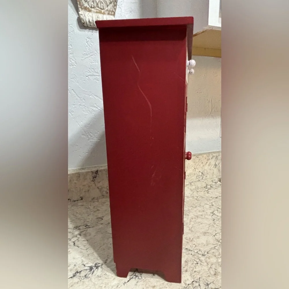 Red Small Counter Top Pie Safe Cabinet Distressed White Drawer Tin-Style Panels